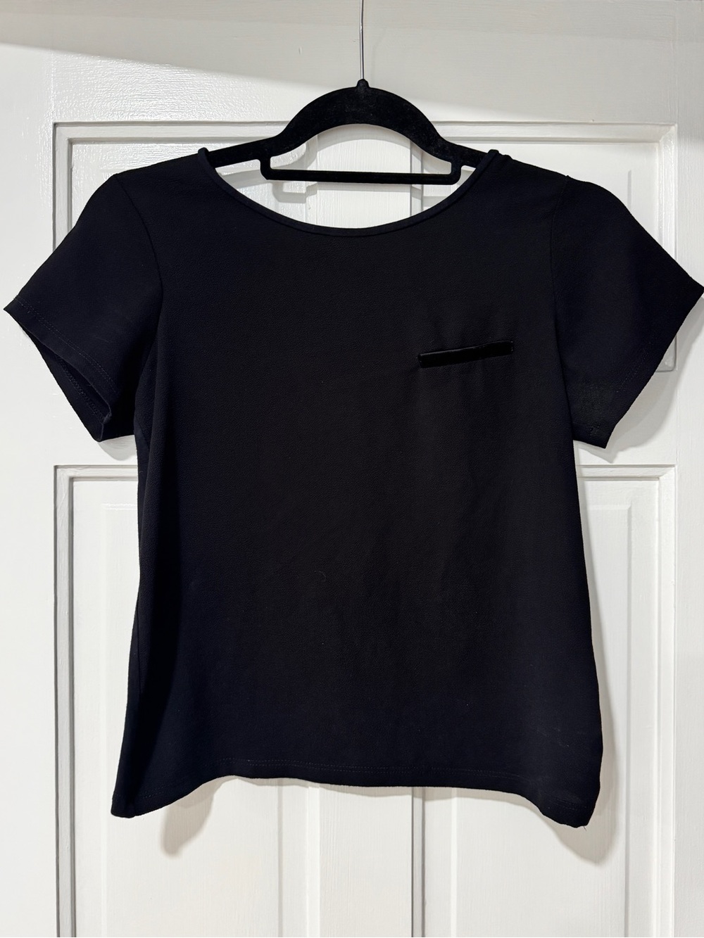Zara Black Short Sleeve Crewneck Top with Pocket Detail